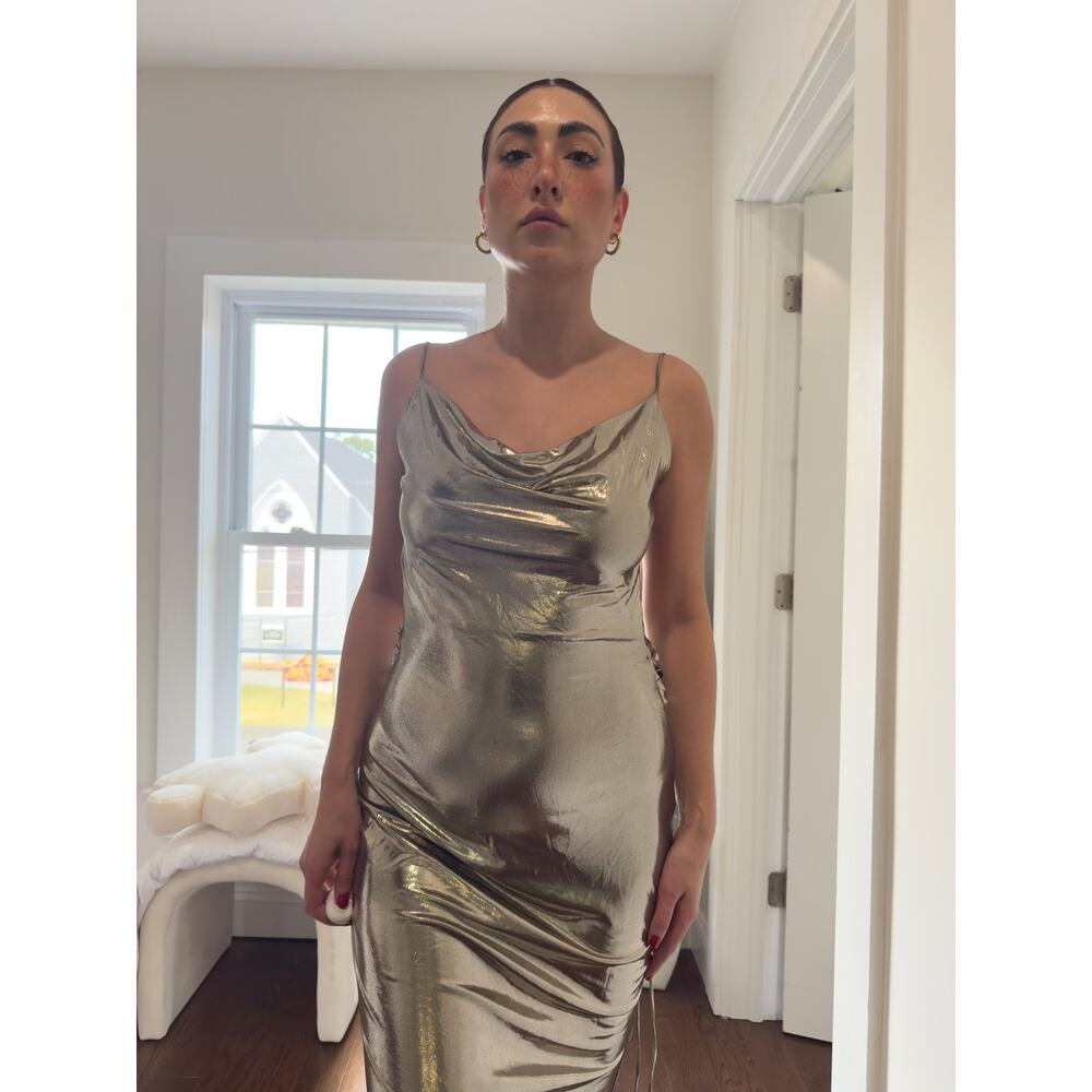 JLUXLABEL Metallic Gold Backless Maxi Gown (NWT, M)